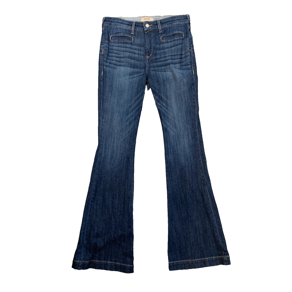 Ariat Jeans Womens 31 Long Blue Real Denim High Rise Flare Stretch Whiskered